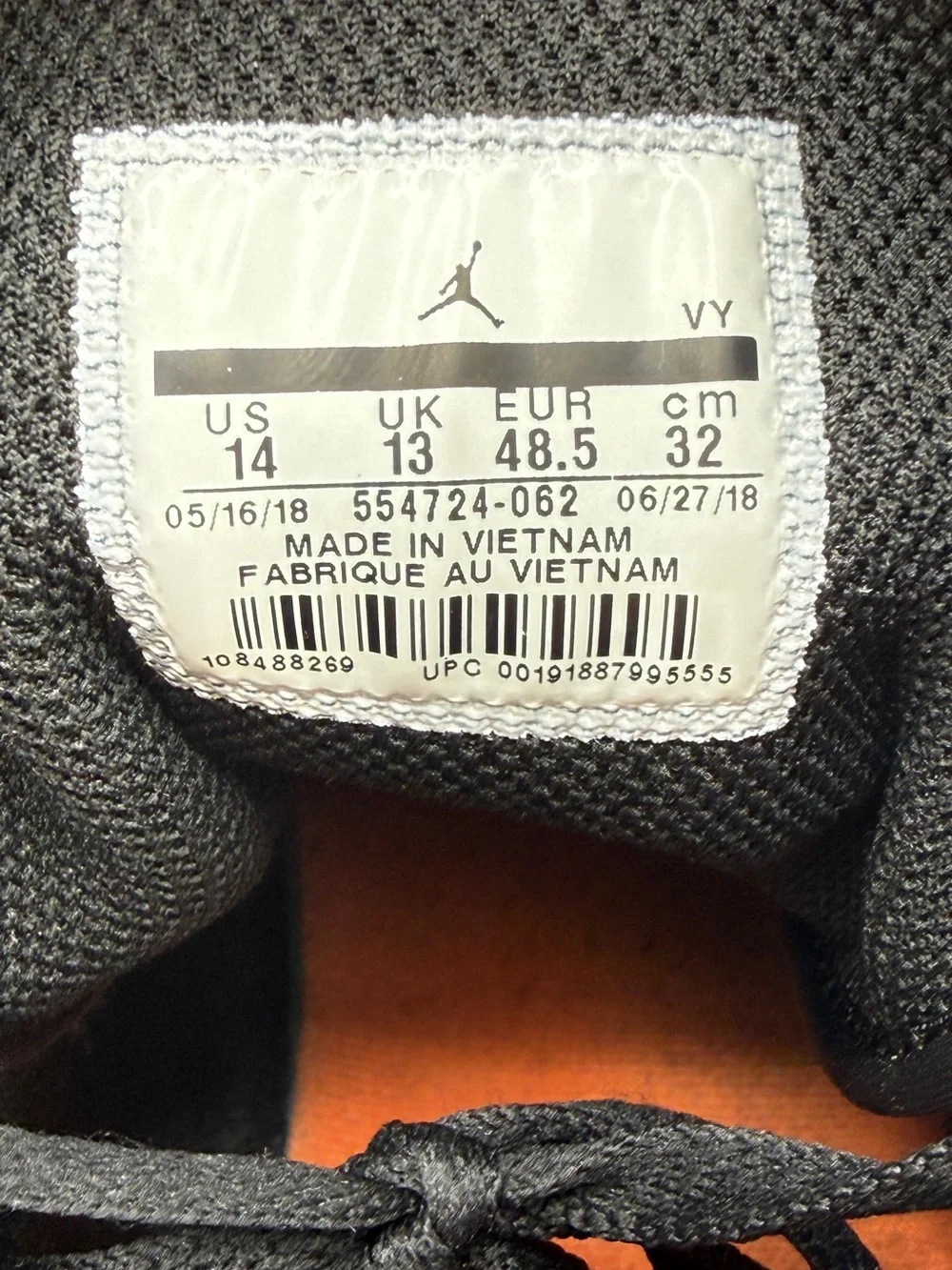 Jordan Black and Orange Mid-Top Sneakers with Cream Swoosh